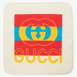 Gucci Gifts*Ivory & Red Cotton Interlocking G Blanket (80cm)