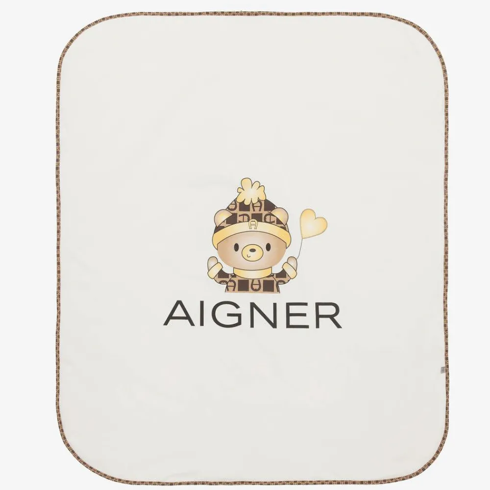AIGNER Gifts*Ivory Bear Logo Pima Cotton Baby Blanket (90cm)
