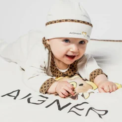 AIGNER Gifts*Ivory Bear Logo Pima Cotton Baby Blanket (90cm)