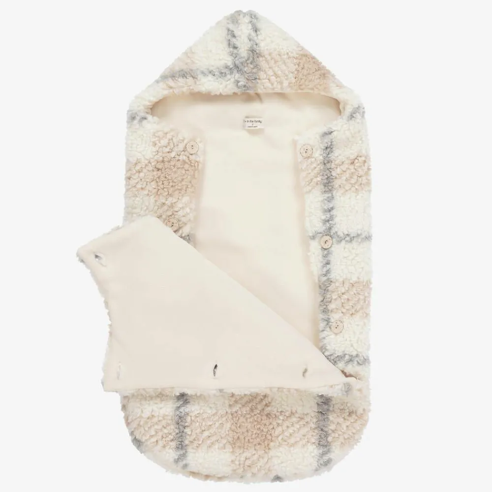 1 + in the family Nests*Ivory Check Sherpa Fleece Baby Nest (74cm)