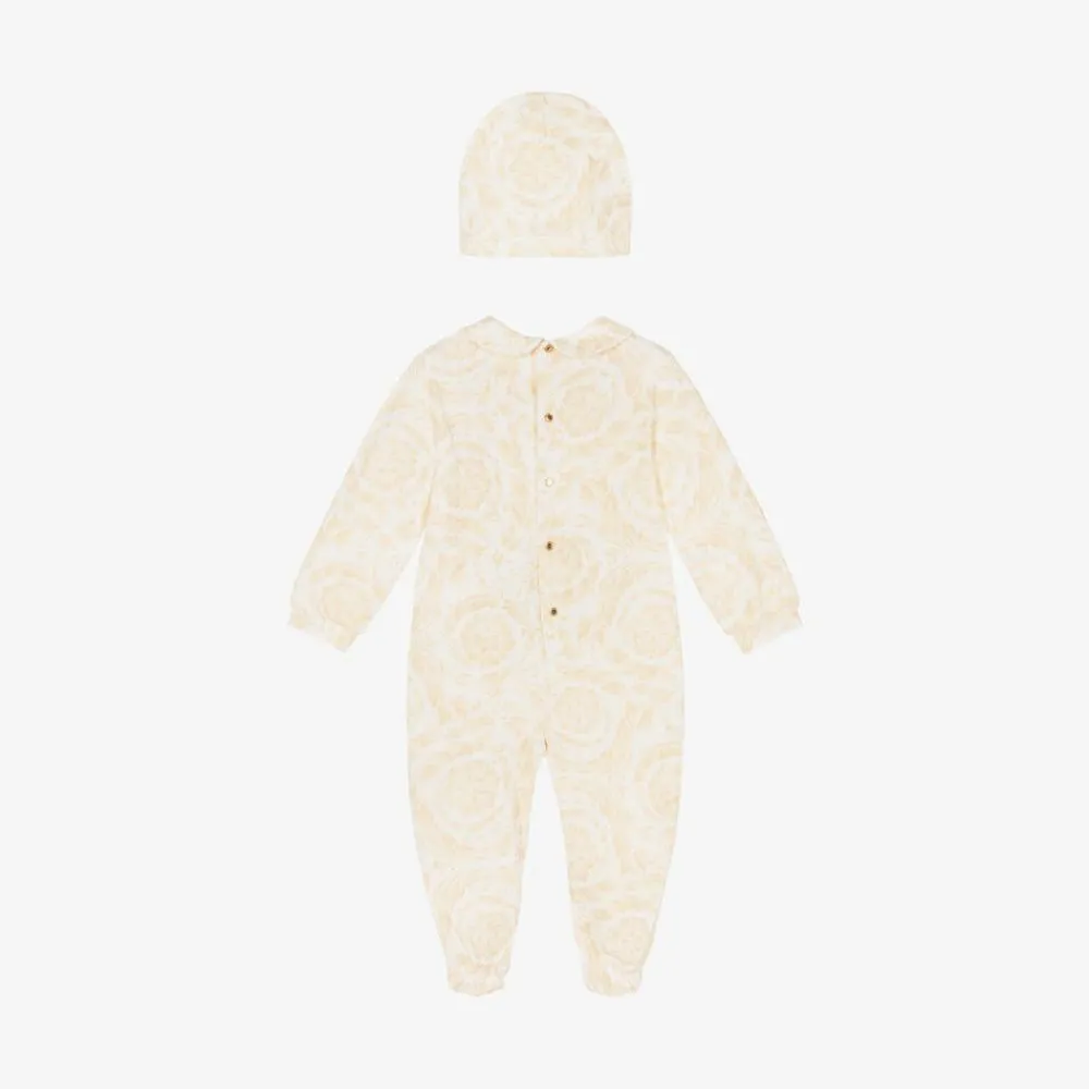 Versace Gifts|Babysuits*Ivory Cotton Babysuit & Hat Set white