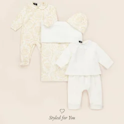 Versace Gifts|Babysuits*Ivory Cotton Babysuit & Hat Set white