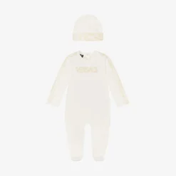 Versace Gifts|Babysuits*Ivory Cotton Babysuit & Hat Set white