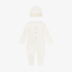 Versace Gifts|Babysuits*Ivory Cotton Babysuit & Hat Set white