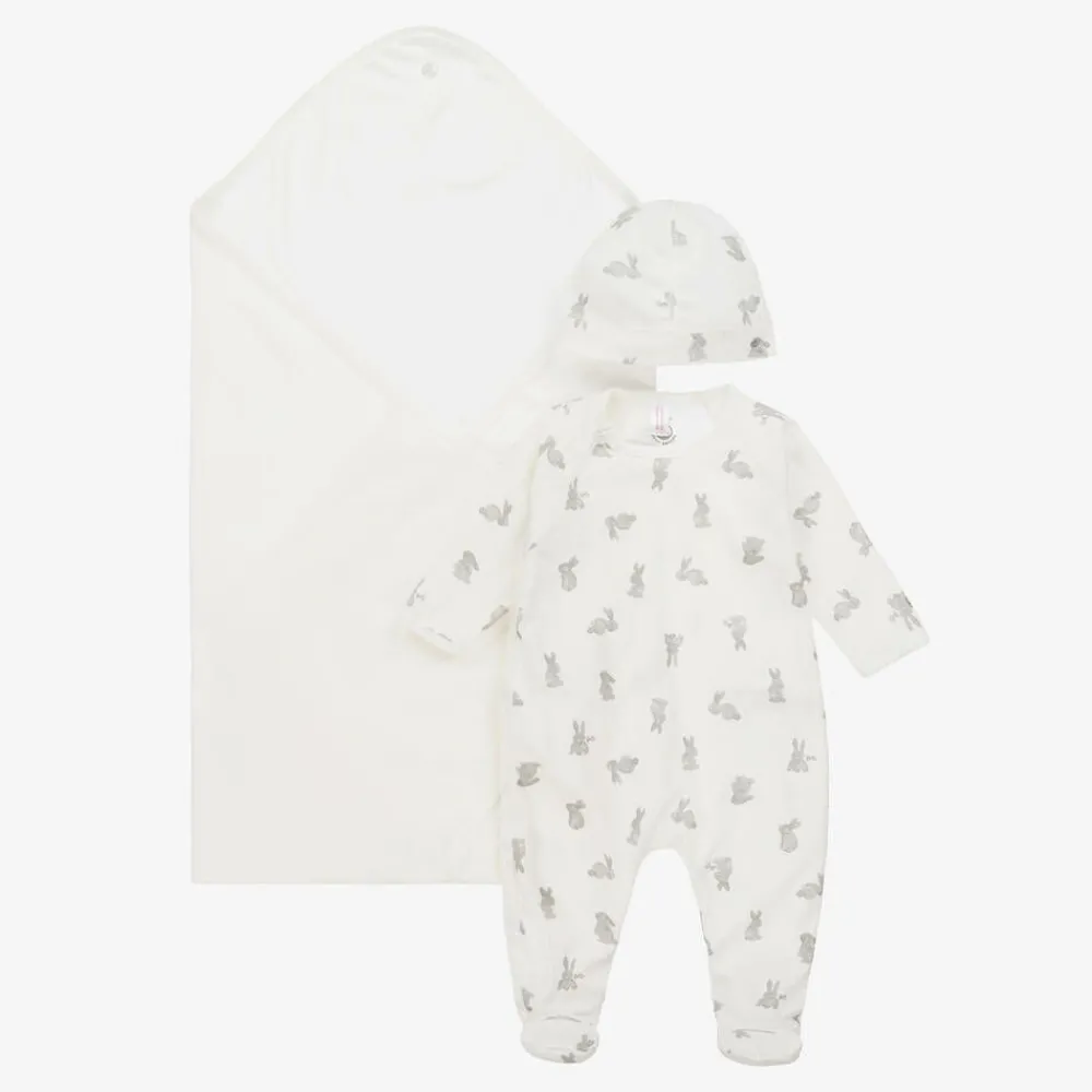 Petit Bateau Babysuits*Ivory Cotton Bunny Babygrow Set