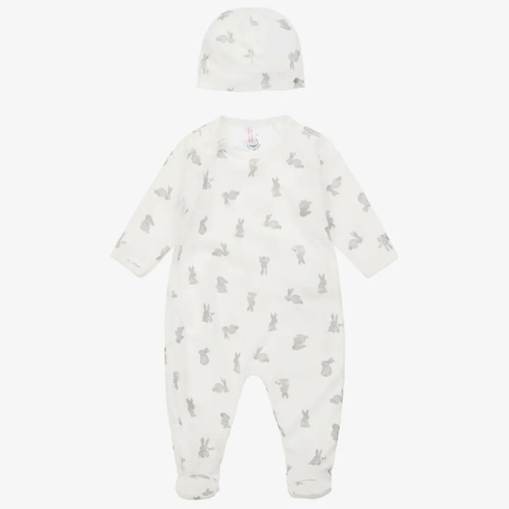 Petit Bateau Babysuits*Ivory Cotton Bunny Babygrow Set