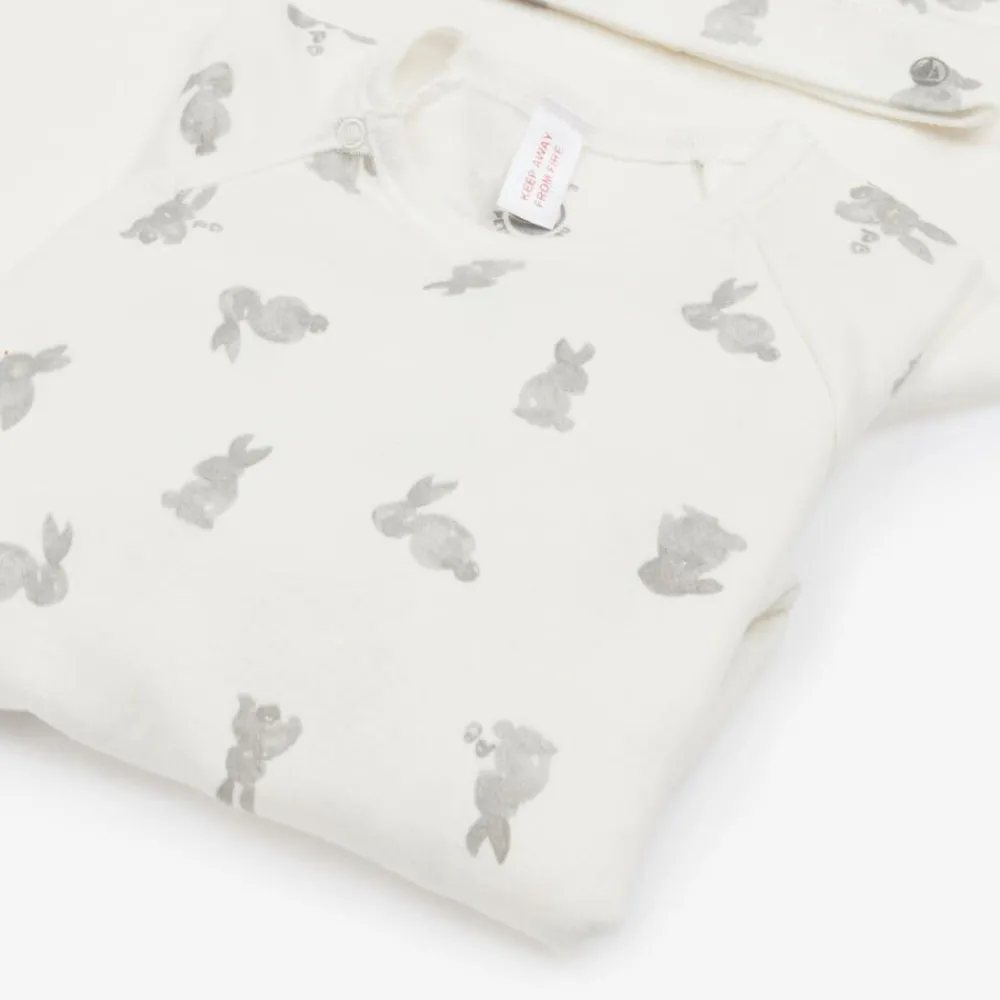 Petit Bateau Babysuits*Ivory Cotton Bunny Babygrow Set