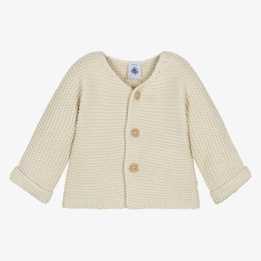 Petit Bateau Tops*Ivory Cotton Knit Baby Cardigan