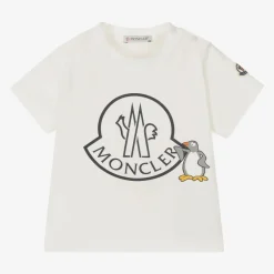 Moncler Enfant Tops*Ivory Cotton Penguin Logo T-Shirt