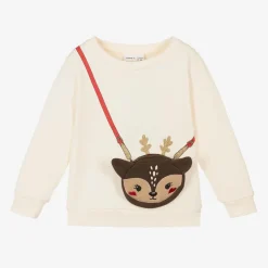 NAME IT Tops*Ivory Cotton Reindeer Bag Sweatshirt