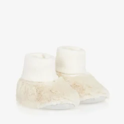 Tartine et Chocolat Booties|Booties*Ivory Faux Fur Baby Booties