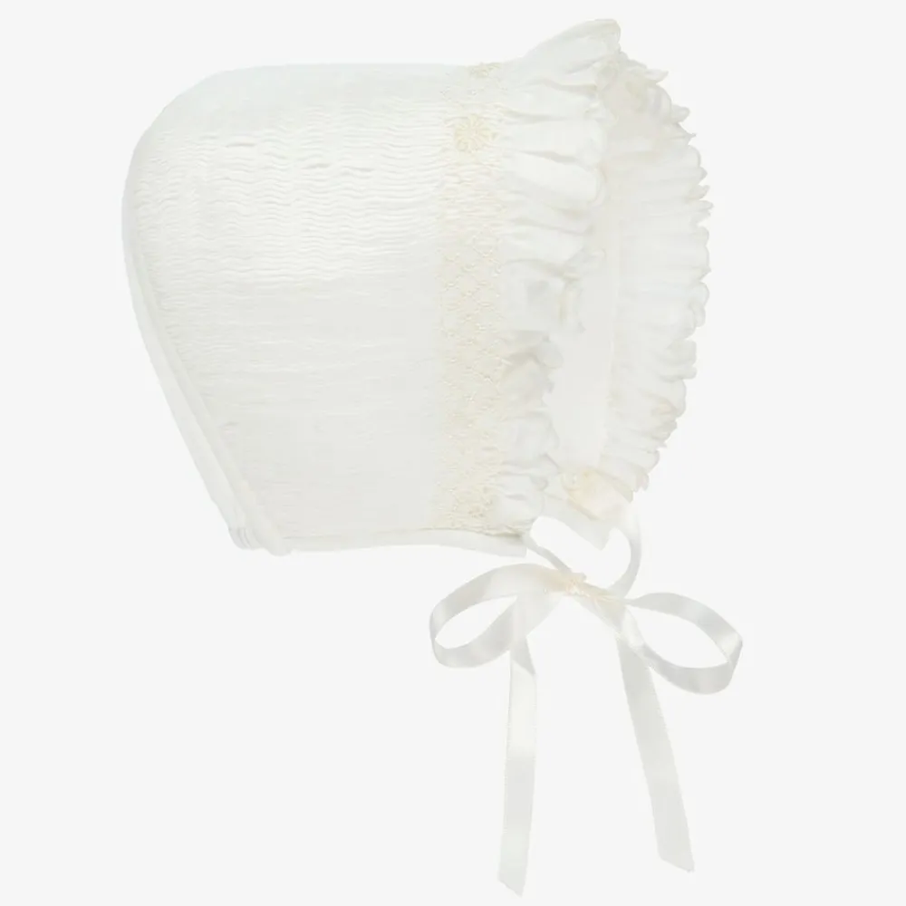 Sarah Louise Hats|Hats*Ivory Hand-Smocked Bonnet