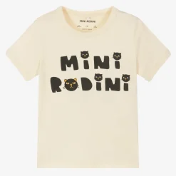 Mini Rodini Tops*Ivory Organic Cotton Cats T-Shirt OffWhite