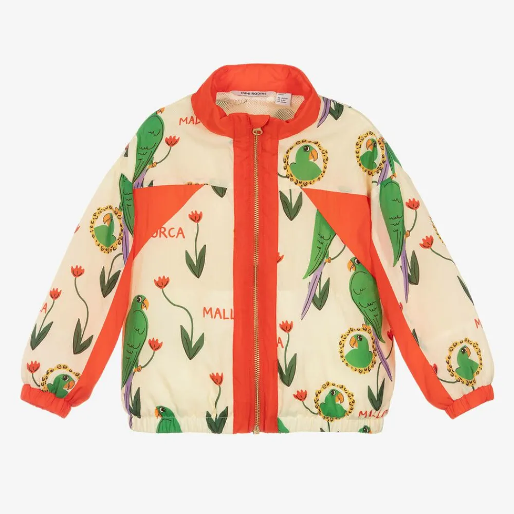 Mini Rodini Coats & Jackets*Ivory Parrot Print Tracksuit Jacket