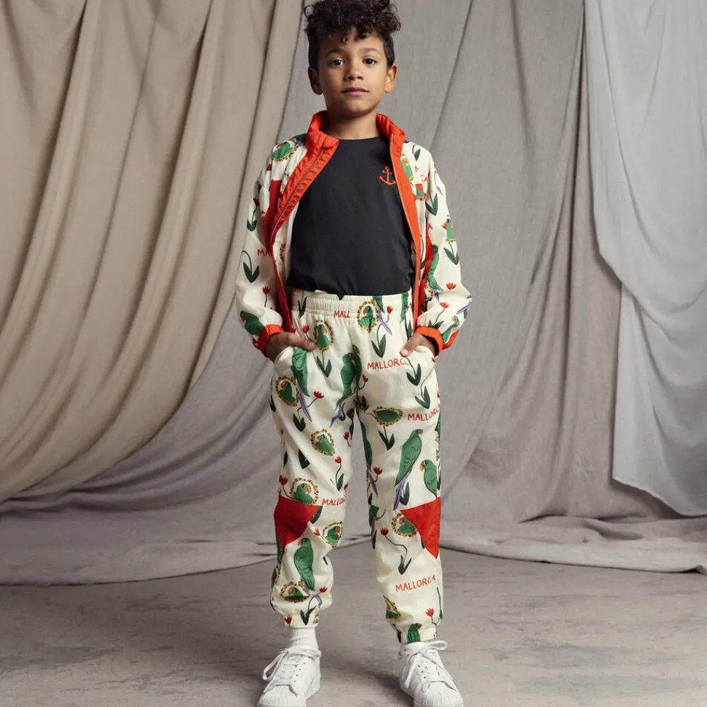 Mini Rodini Coats & Jackets*Ivory Parrot Print Tracksuit Jacket