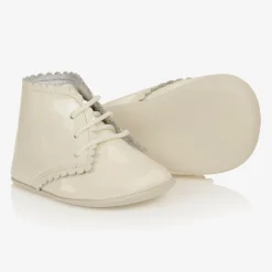 Beatrice amp; George Traditional Shoes*Ivory Patent Leather Pre-Walker Baby Boots