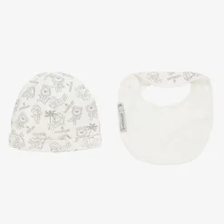Moncler Enfant Gifts*Ivory Teddy Bear Cotton Hat & Bib Set