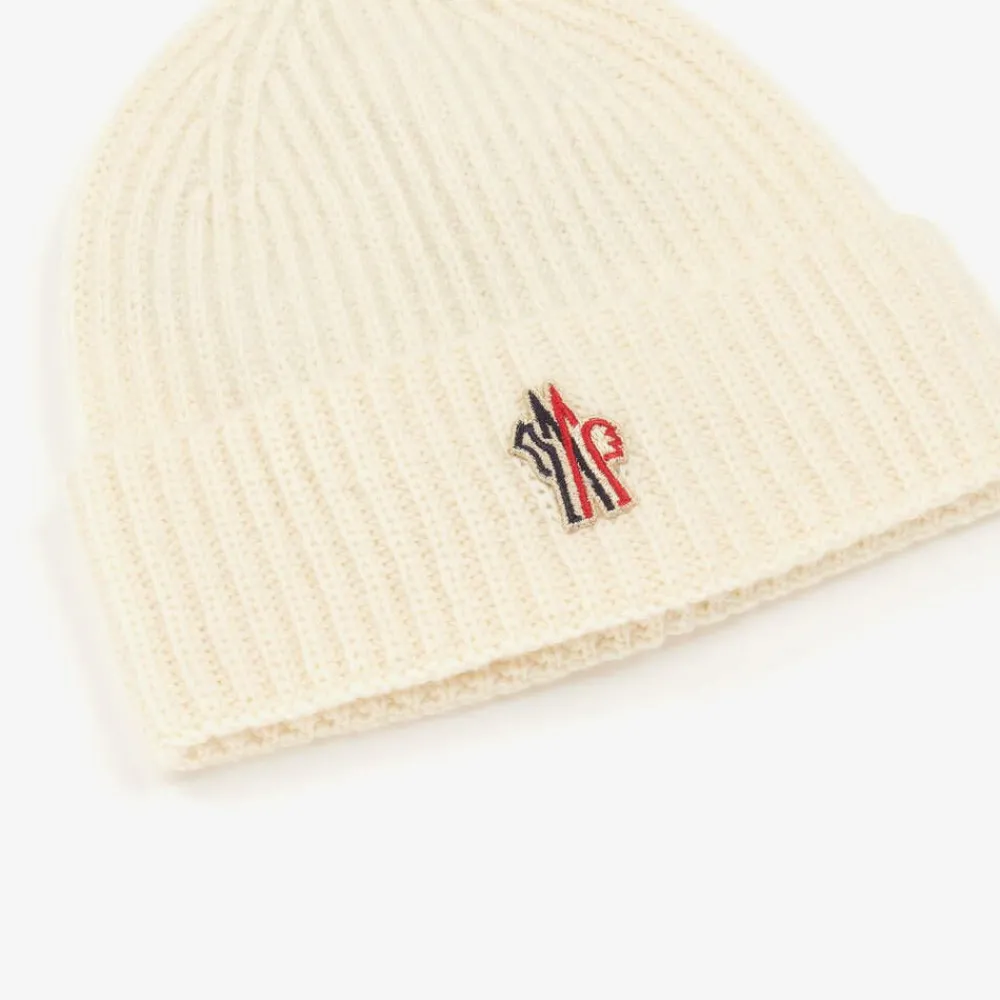 Moncler Enfant Hats*Ivory Wool Knit Beanie Hat
