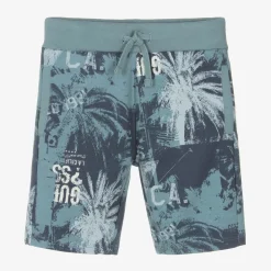 Guess Shorts*Junior Boys Blue Cotton Palm Tree Shorts