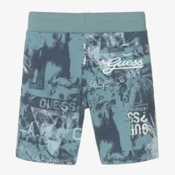 Guess Shorts*Junior Boys Blue Cotton Palm Tree Shorts