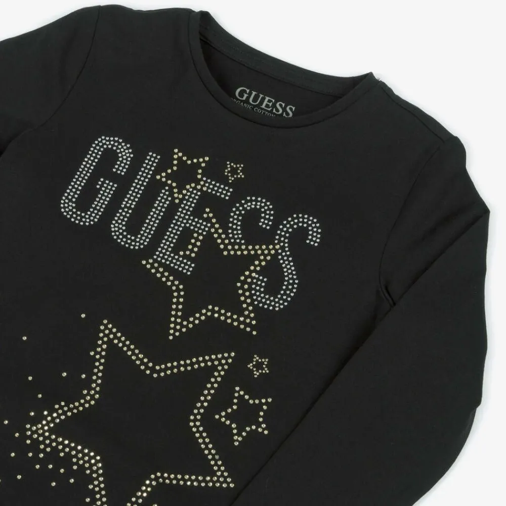 Guess Tops*Junior Girls Black Cotton Diamanté Top
