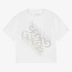 Guess Tops*Junior Girls White Cotton Diamanté T-Shirt