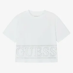 Guess Tops*Junior Girls White Cotton Diamanté T-Shirt