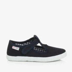 Pisamonas Bar Shoes|Bar Shoes*Navy Blue Canvas T-Bar Shoes