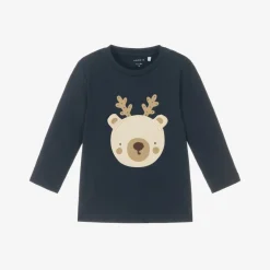 NAME IT Tops|Tops*Navy Blue Cotton Christmas Baby Top