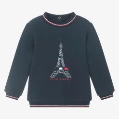 Tartine et Chocolat Tops*Navy Blue Cotton Eiffel Tower Sweatshirt