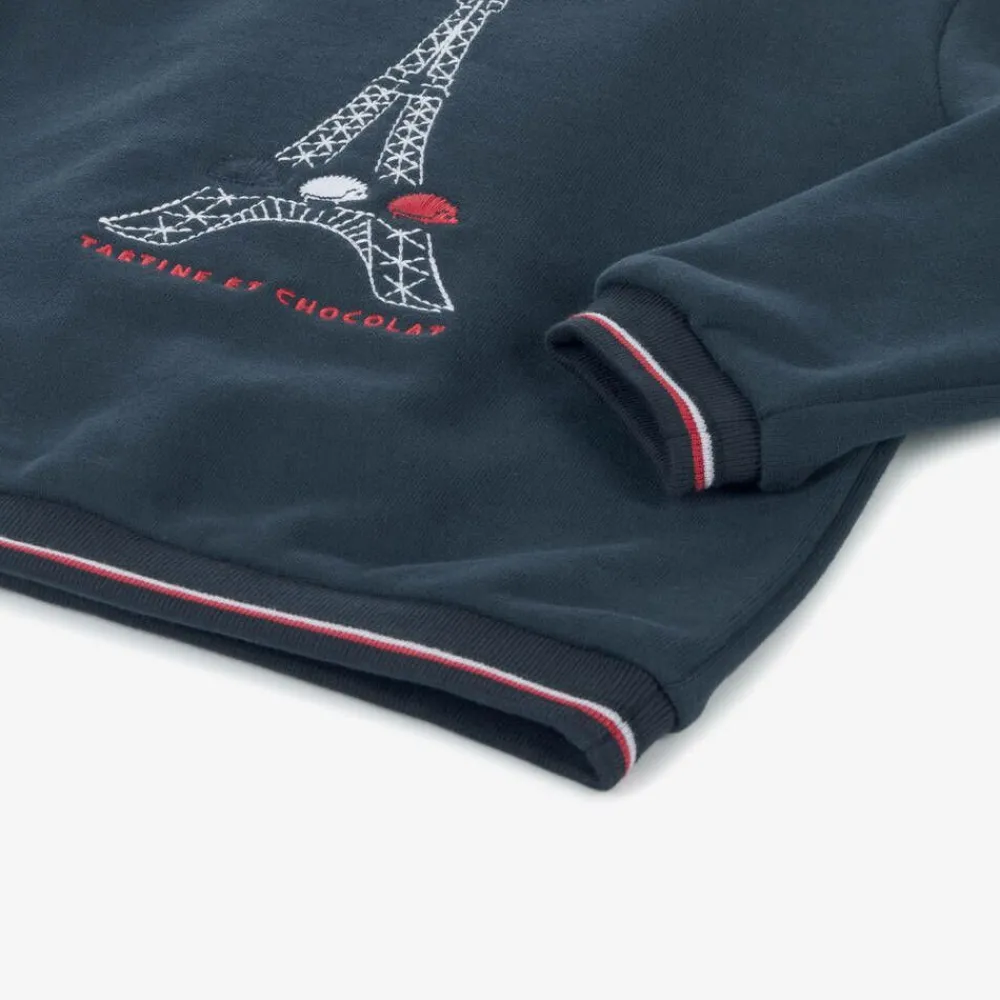 Tartine et Chocolat Tops*Navy Blue Cotton Eiffel Tower Sweatshirt