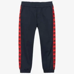 Moncler Enfant Trousers*Navy Blue Cotton Logo Joggers