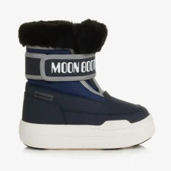 Moon Boot Snow Boots|Snow Boots*Navy Blue Faux Fur Trim Velcro Boots