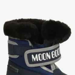 Moon Boot Snow Boots|Snow Boots*Navy Blue Faux Fur Trim Velcro Boots