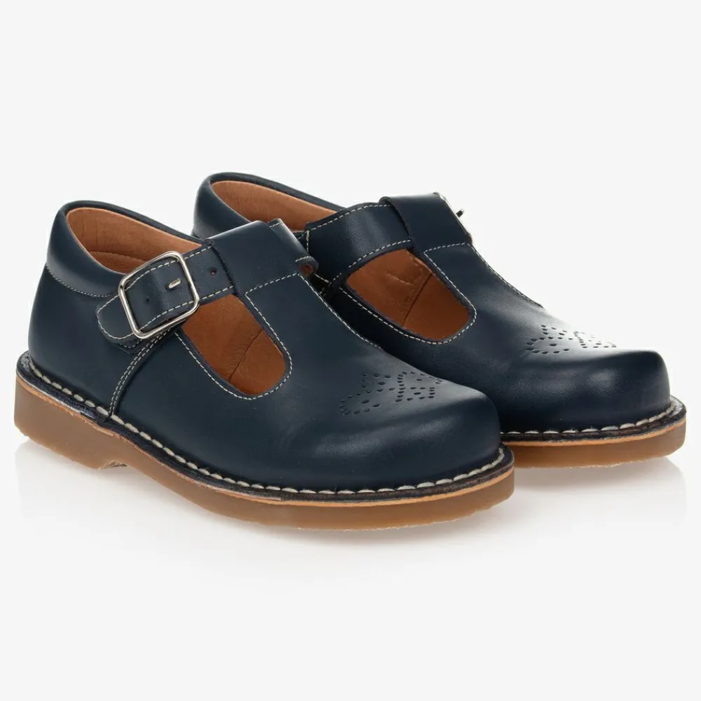 Childrens Classics Bar Shoes|Bar Shoes*Navy Blue Leather T-Bar Shoes