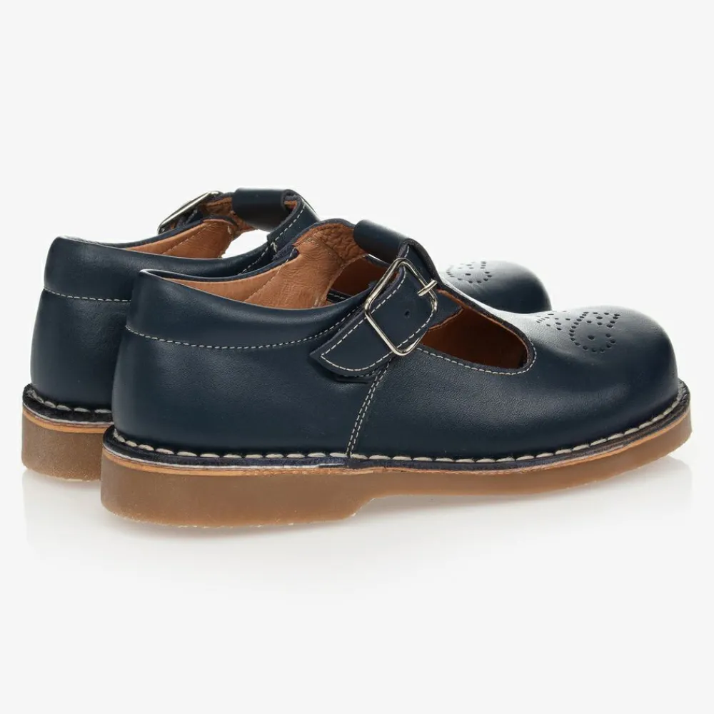 Childrens Classics Bar Shoes|Bar Shoes*Navy Blue Leather T-Bar Shoes