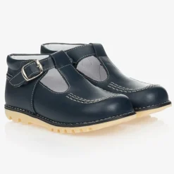 Childrens Classics Bar Shoes|Bar Shoes*Navy Blue Leather T-Bar Shoes