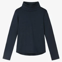 Smalls Merino Tops*Navy Blue Merino Wool Roll Neck Top