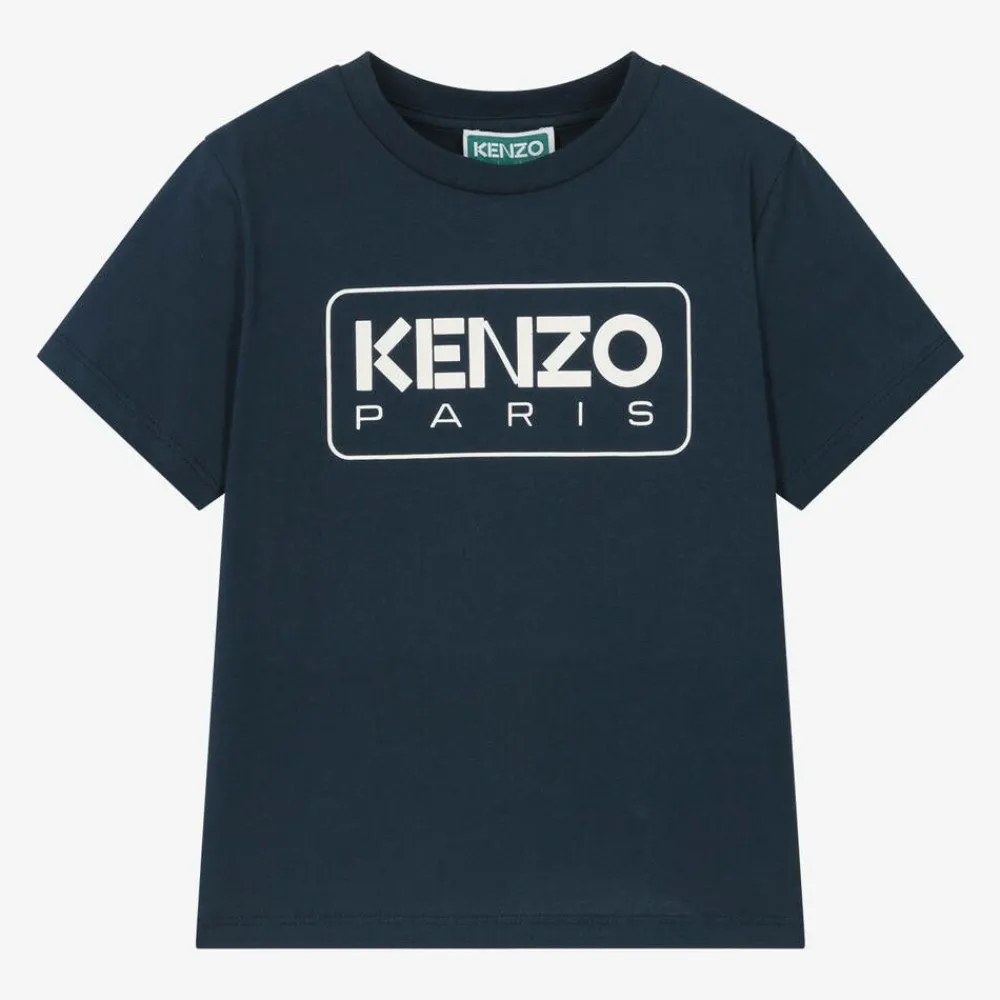 KENZO KIDS Tops*Navy Blue Organic Cotton T-Shirt