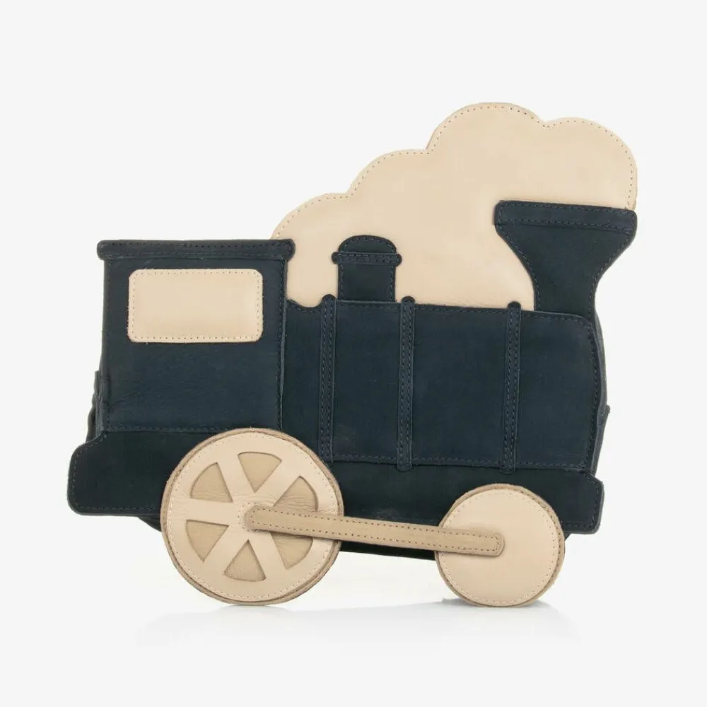 Donsje Bags*Navy Blue Suede & Leather Train Back Pack