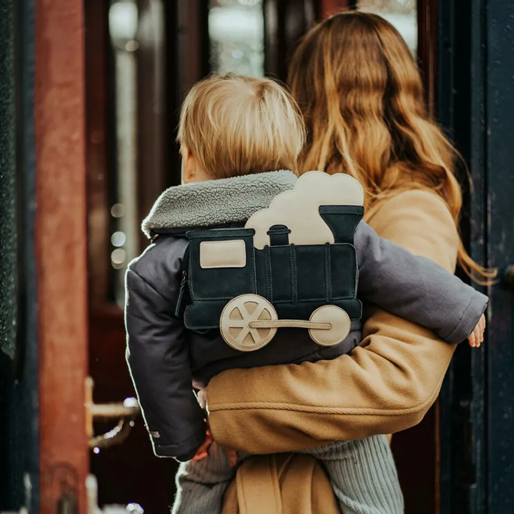 Donsje Bags*Navy Blue Suede & Leather Train Back Pack