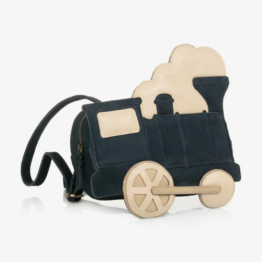 Donsje Bags*Navy Blue Suede & Leather Train Back Pack