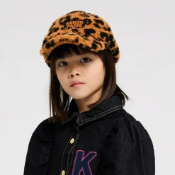 KENZO KIDS Hats|Hats*Orange Leopard Print Teddy Fleece Cap