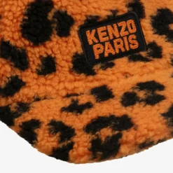 KENZO KIDS Hats|Hats*Orange Leopard Print Teddy Fleece Cap