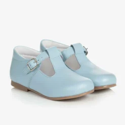 Beatrice amp; George Traditional Shoes|Bar Shoes*Pale Blue Leather T-Bar Shoes