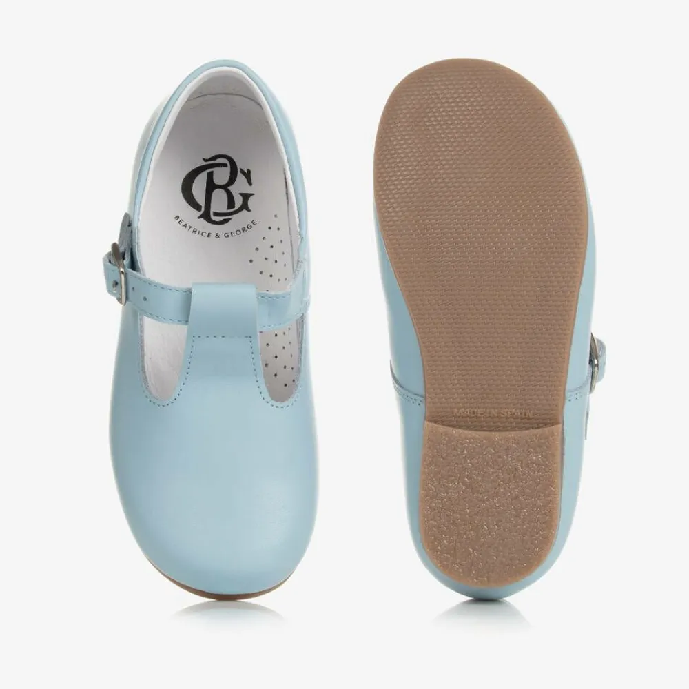 Beatrice amp; George Traditional Shoes|Bar Shoes*Pale Blue Leather T-Bar Shoes