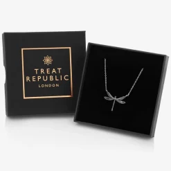 Treat Republic Jewellery|Gifts*Personalised Silver Plated Dragonfly Necklace (46cm)