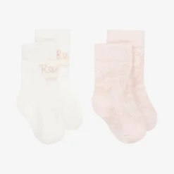 KENZO KIDS Socks*Pink & White Cotton Baby Socks (2 Pack)