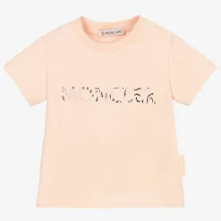Moncler Enfant Tops*Pink Cotton Logo T-Shirt