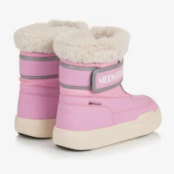 Moon Boot Snow Boots|Snow Boots*Pink Faux Fur Trim Velcro Boots